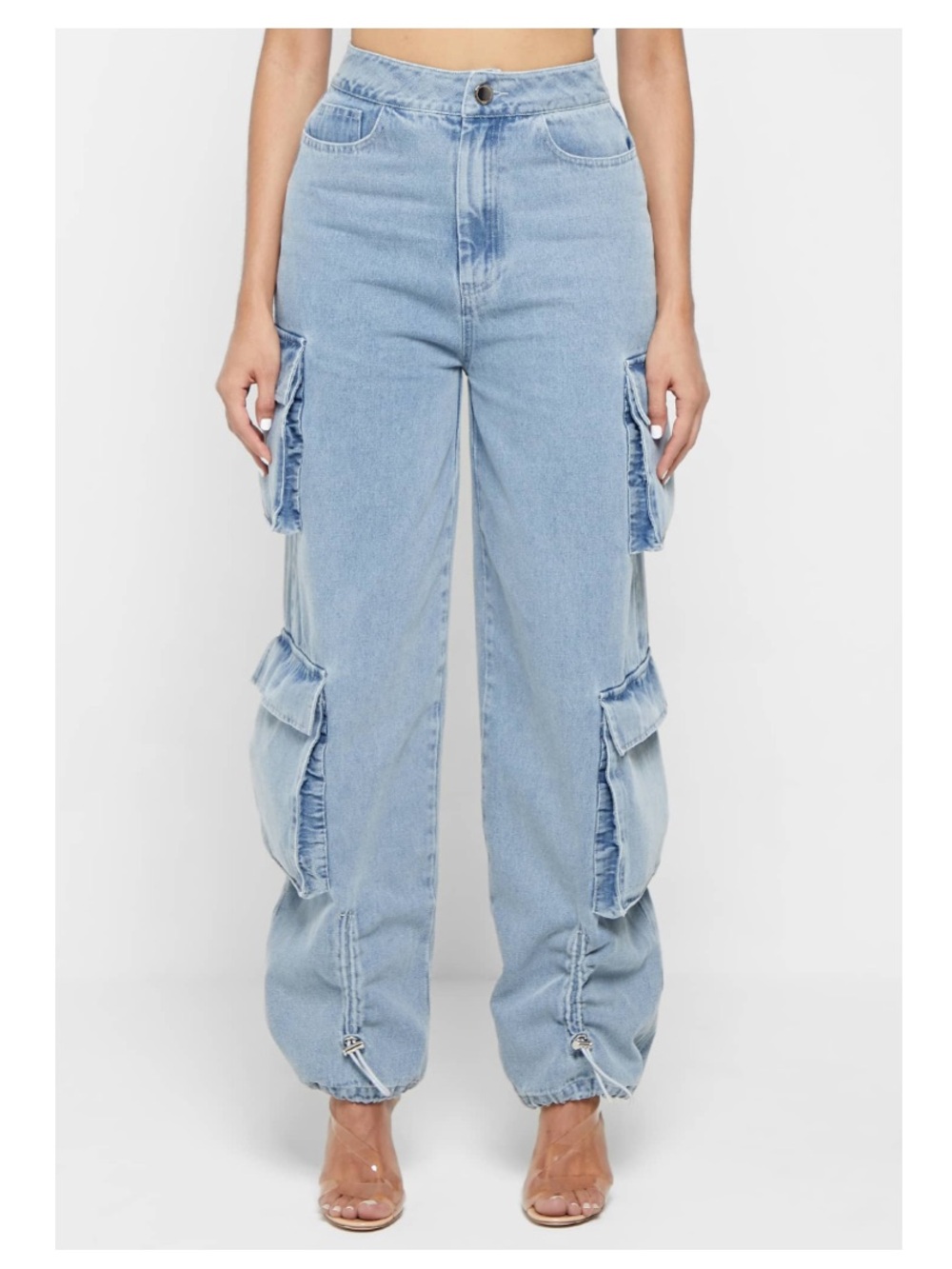 Maniere De Voir High-Waisted Blue Cargo Jeans